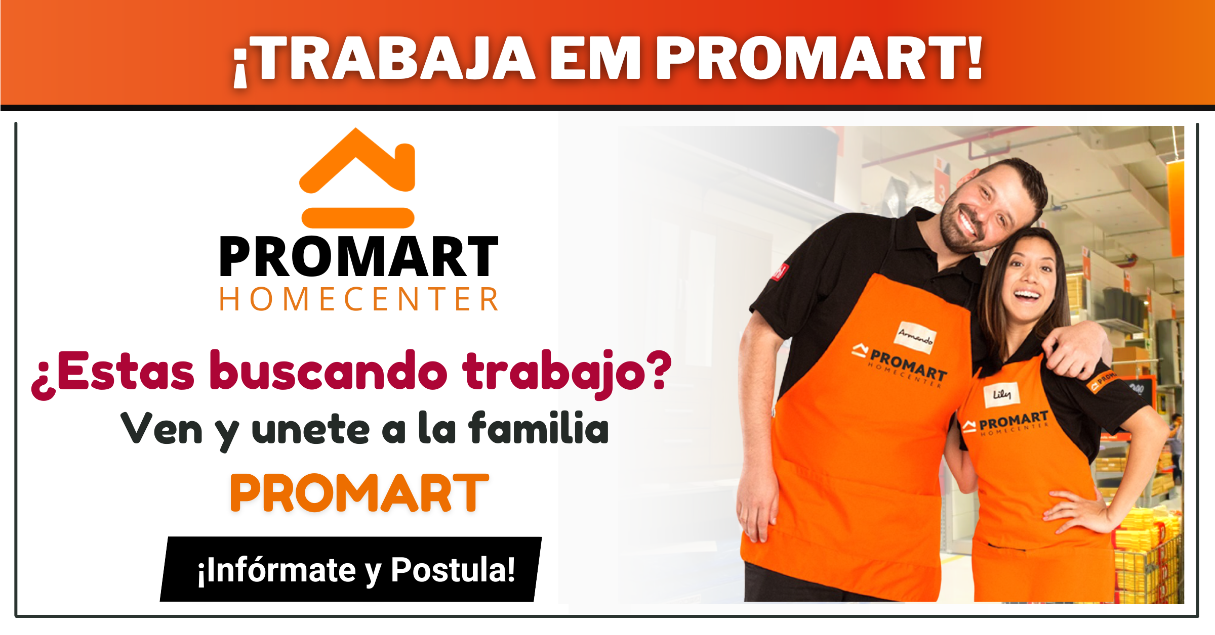 PROMART HOMECENTER esta en la búsqueda de nuevos socios para ocupar vacantes el las áreas como supervisor, asistente de caja y ejecutivo de ventas